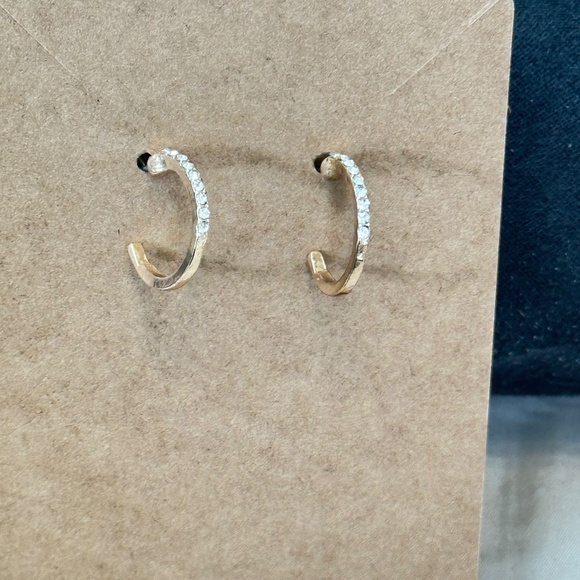2/$15 Gold tone hoop earrings with clear round crystals on top half. Post back. - Picture 3 of 9